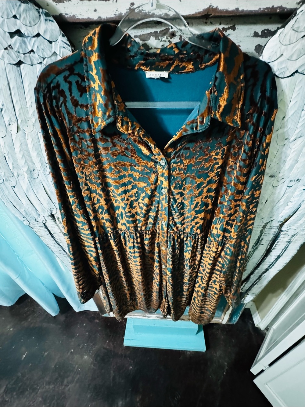 Teal & Copper velvet Printed Button-Front Tunic/dress